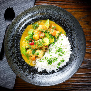 Sayur kare a vegetarian/vegan Balinese vegetable and tofu curry served with Jasmine rice.