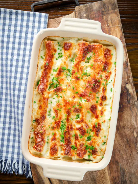 Baked crab, fennel and cottage cheese cannelloni with a parmesan crust.