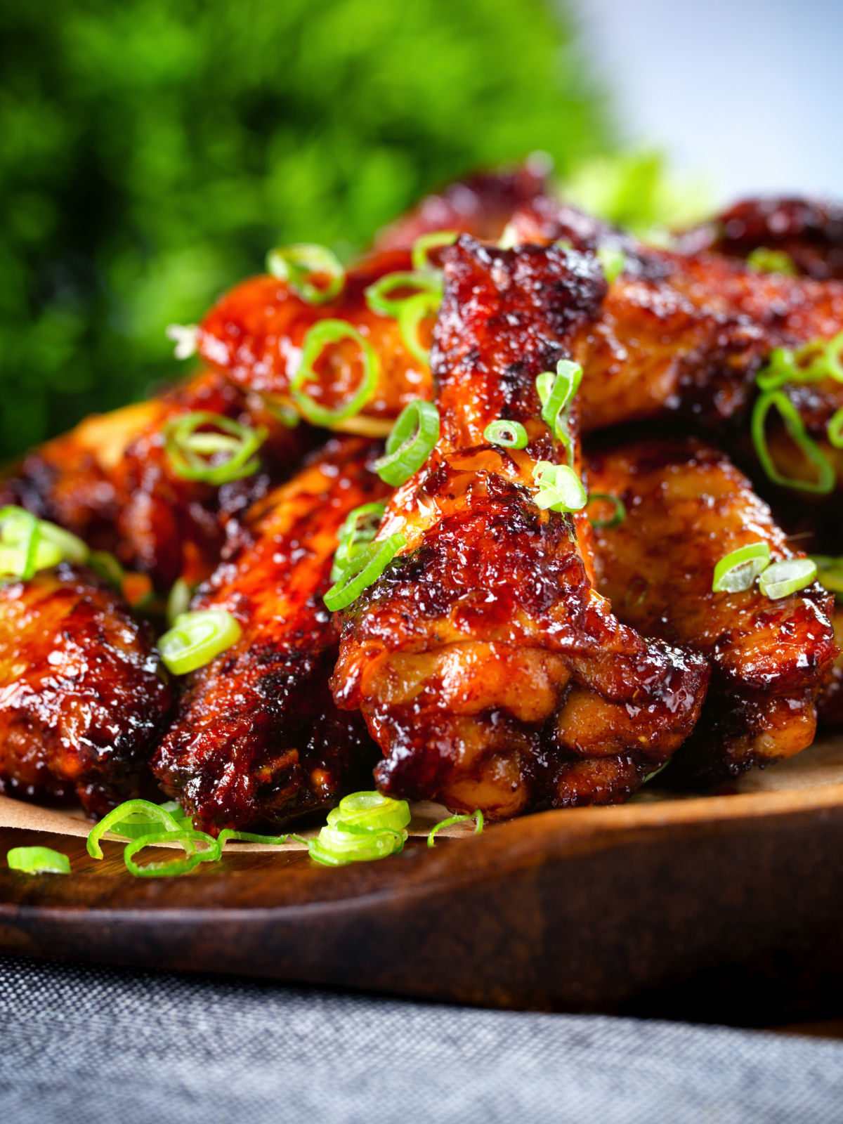 Close up Chinese chicken wings with spare rib inspired glaze.