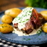 Soubise: French white onion sauce served with lamb chops and chive potatoes.