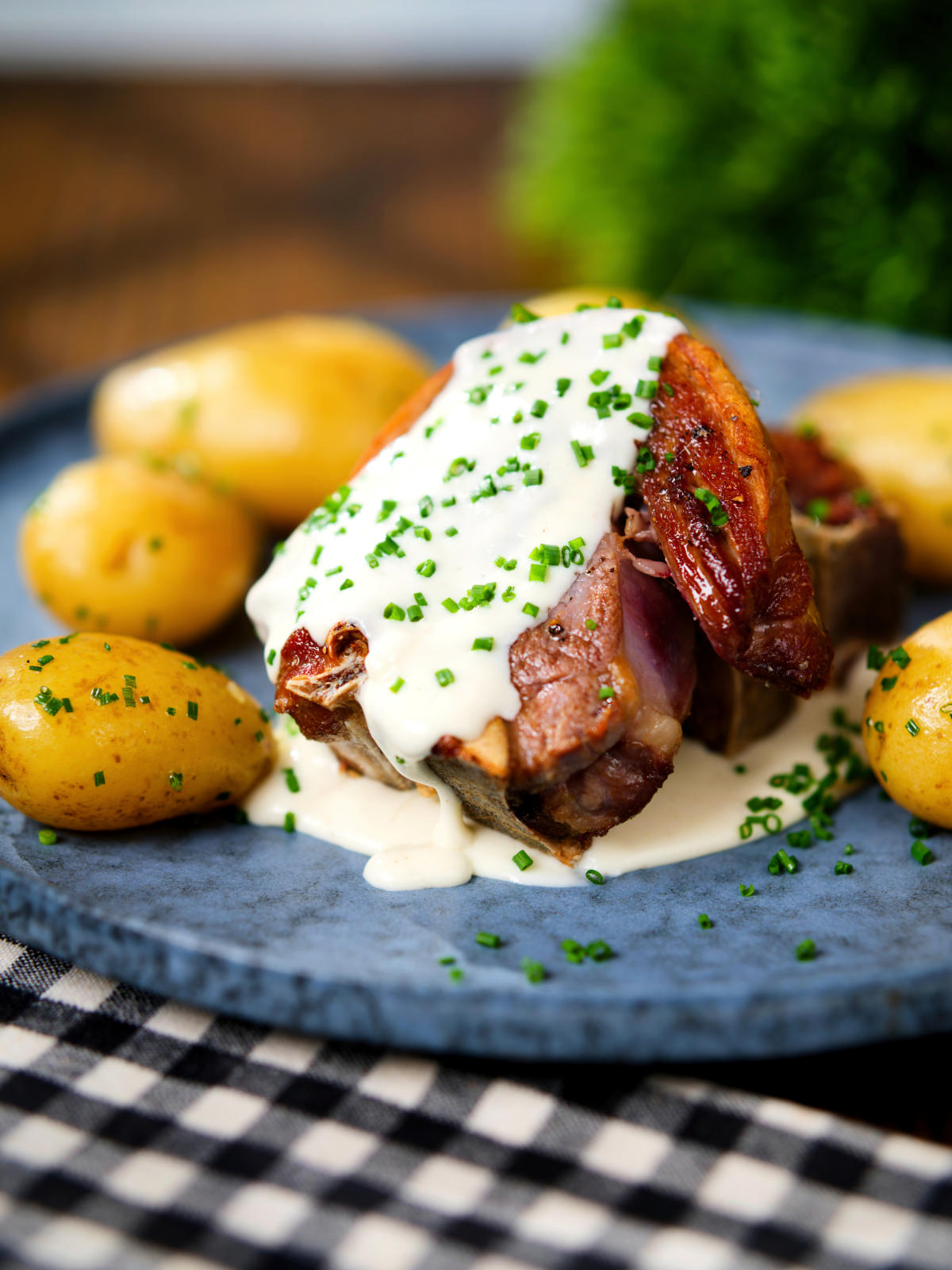 Soubise: French white onion sauce served with lamb chops and chive potatoes.