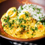 Kuku paka: African chicken curry with boiled eggs served with white rice.