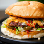 Mexican beef burger with salsa fresca, chipotle mayonnaise.