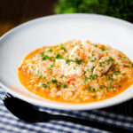 Arroz de tamboril: Portuguese prawn and monkfish rice with paprika and parsley.