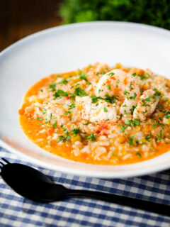 Arroz de tamboril: Portuguese prawn and monkfish rice.