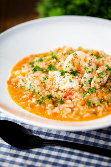 Arroz de tamboril: Portuguese prawn and monkfish rice.