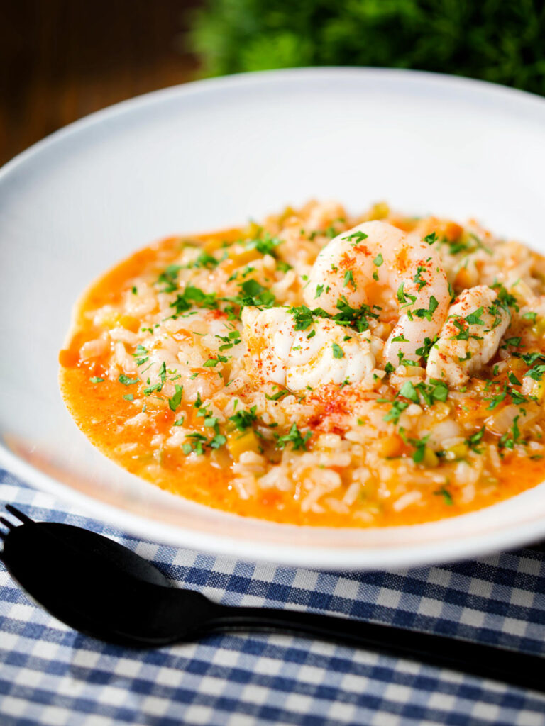 Arroz de tamboril: Portuguese prawn and monkfish rice.