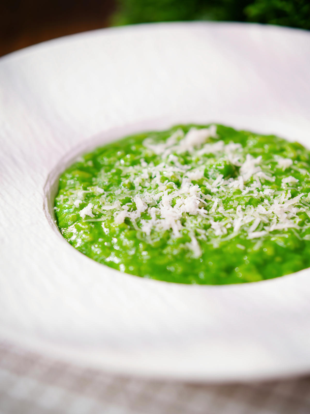 Risotto verde with spinach, green peas and broad beans.