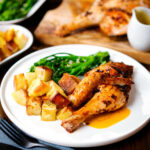 Chicken alla diavola with Parmentier potatoes and tenderstem broccoli.