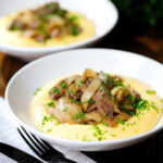 Fegato alla Veneziana (Italian fried liver and onions) served with polenta.