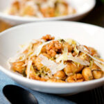 Pan fried cabbage and walnut gnocchi with balsamic vinegar.
