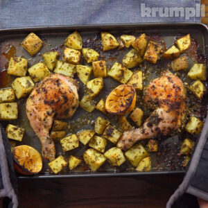 Greek chicken and potatoes process shot 8 of 9