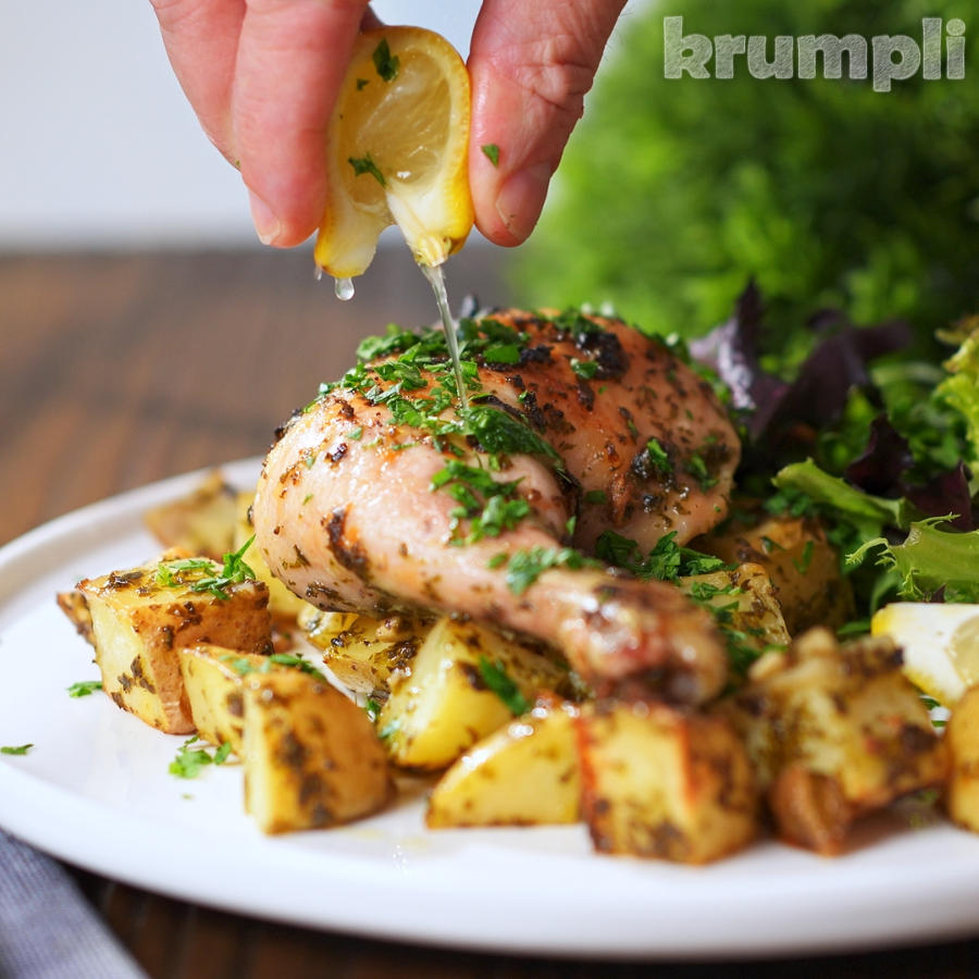Greek chicken and potatoes process shot 9 of 9